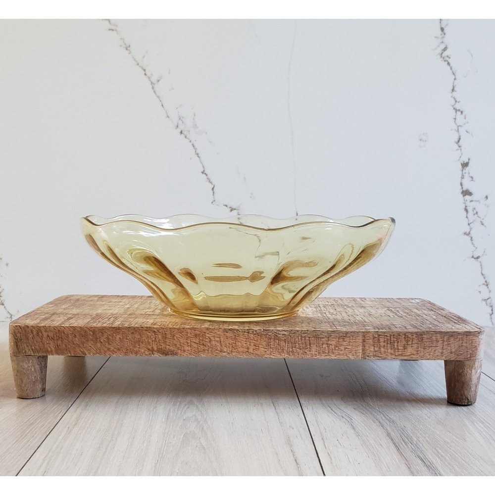 Vintage Glass Serving Bowl Amber Scalloped Fluted MCM Home Decor
